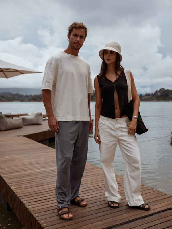 MEN LINEN DRIFT TROUSERS - GRAY