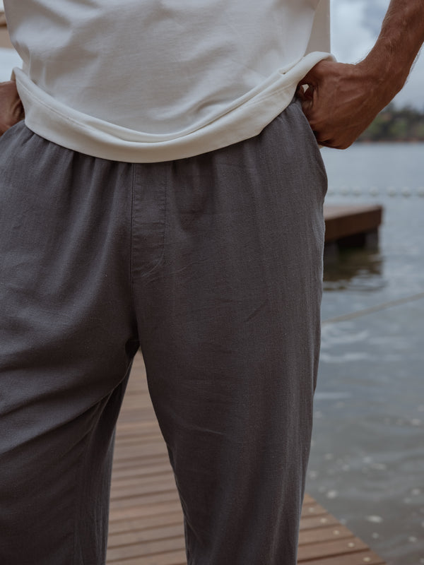 MEN LINEN DRIFT TROUSERS - GRAY