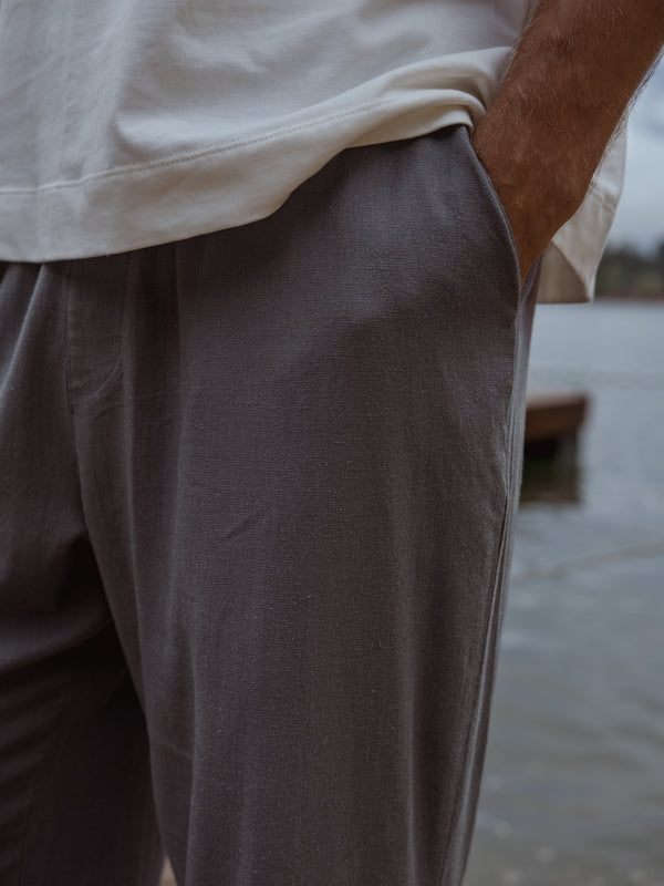 MEN LINEN DRIFT TROUSERS - GRAY