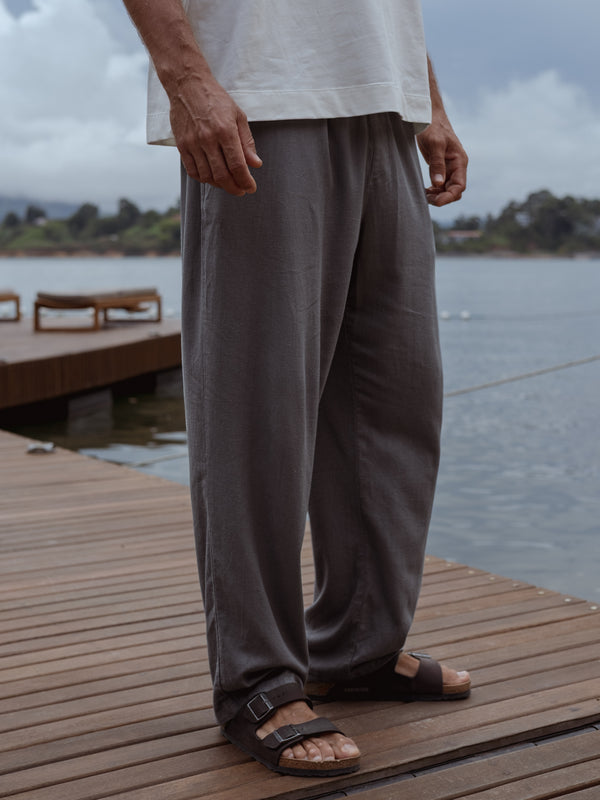 MEN LINEN DRIFT TROUSERS - GRAY