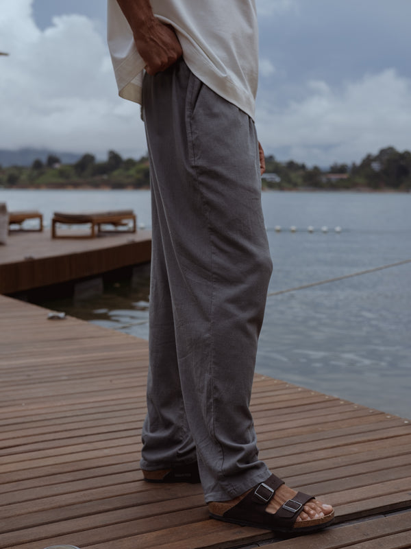 MEN LINEN DRIFT TROUSERS - GRAY