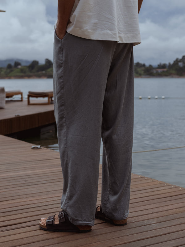 MEN LINEN DRIFT TROUSERS - GRAY