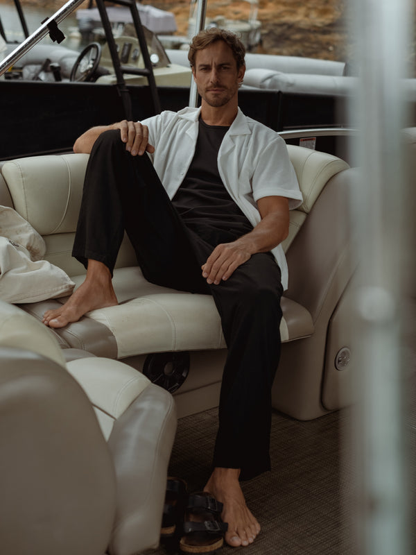 MEN LINEN DRIFT TROUSERS - BLACK