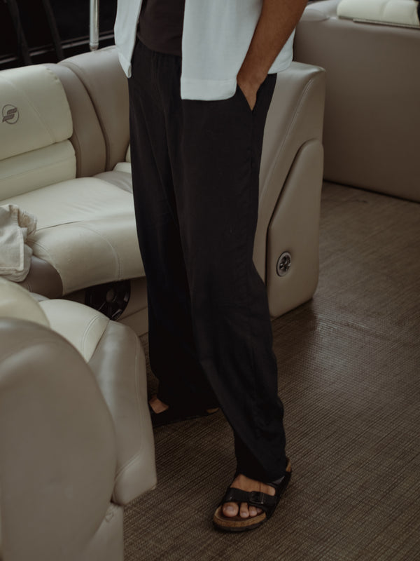 MEN LINEN DRIFT TROUSERS - BLACK