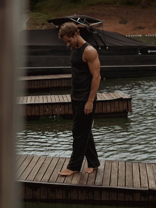 MEN LINEN DRIFT TROUSERS - BLACK