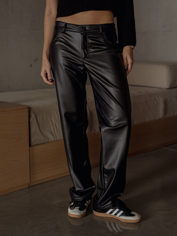 VEGAN LEATHER TROUSER  - BLACK