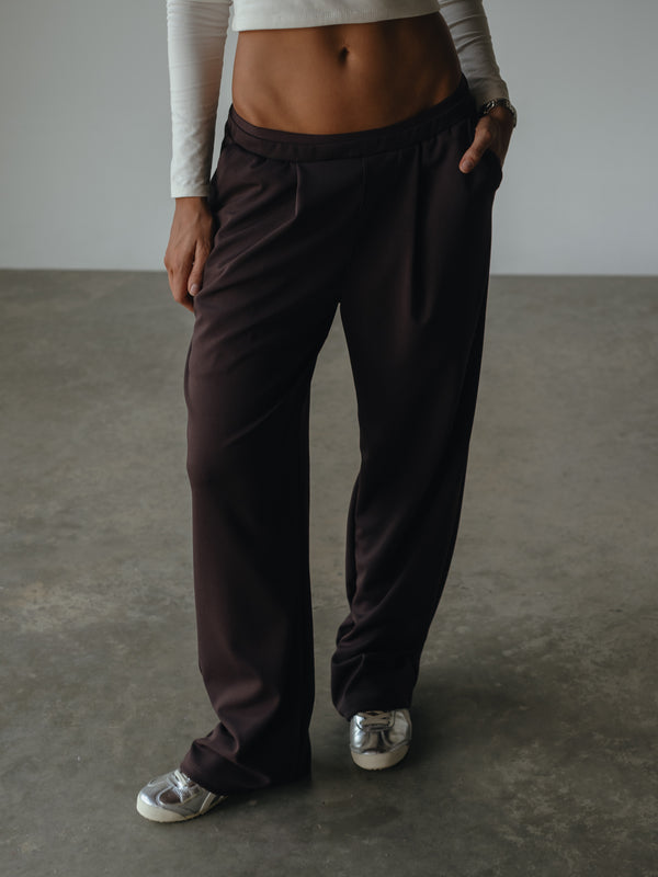 WIDE LEG BAND PANT - ESPRESSO