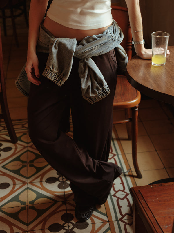 WIDE LEG BAND PANT - ESPRESSO