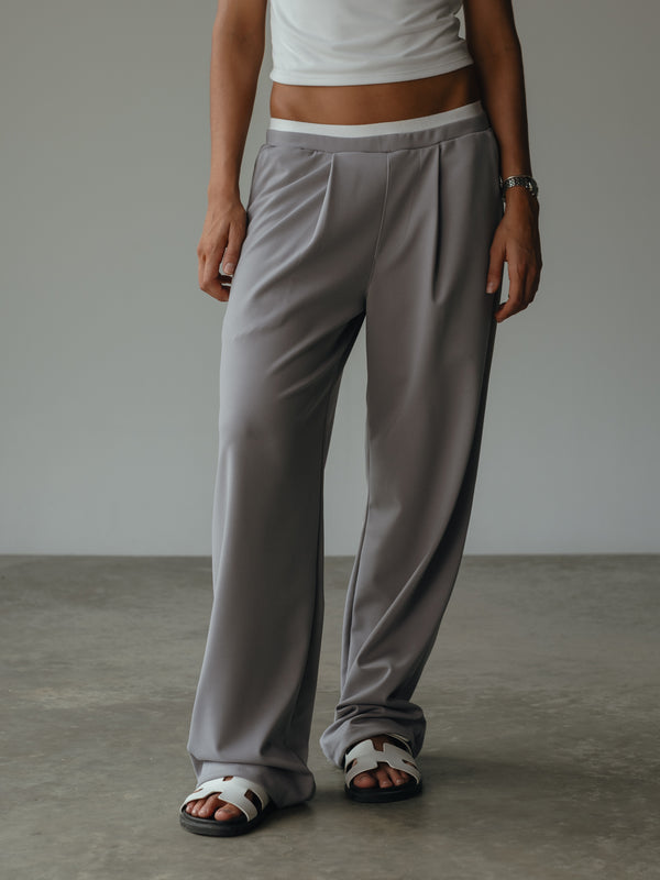 WIDE LEG BAND PANT - LIGHT GRAY