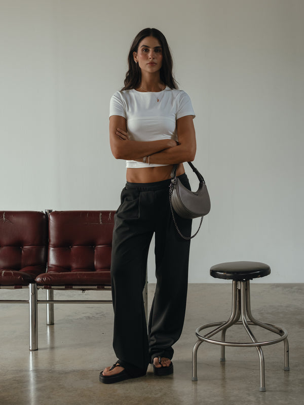 WIDE LEG BAND PANT - BLACK