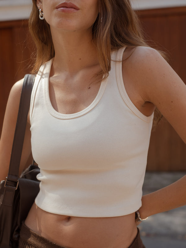 BASIC RIB TANK TOP - CREAMY