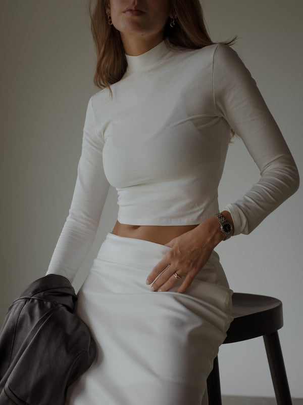 TURTLE NECK TOP  - SOFT WHITE