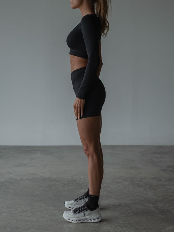 ONE SLEEVE SEAMLESS TOP - SHADOW