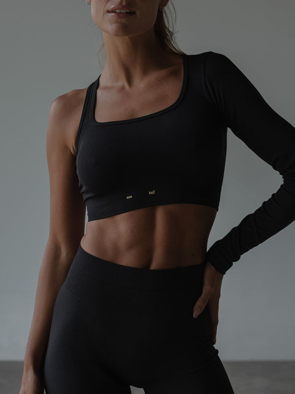 ONE SLEEVE SEAMLESS TOP - SHADOW