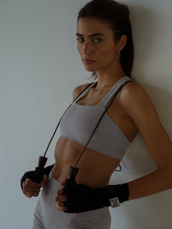 CONTOUR SEAMLESS CROP TOP - GRAY JASPE