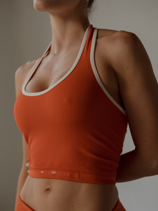 OPEN HALTER SEAMLESS TANK - BRIGHT ORANGE