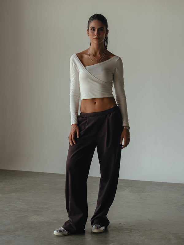 LONG SLEEVE CROSS TOP - CREAMY