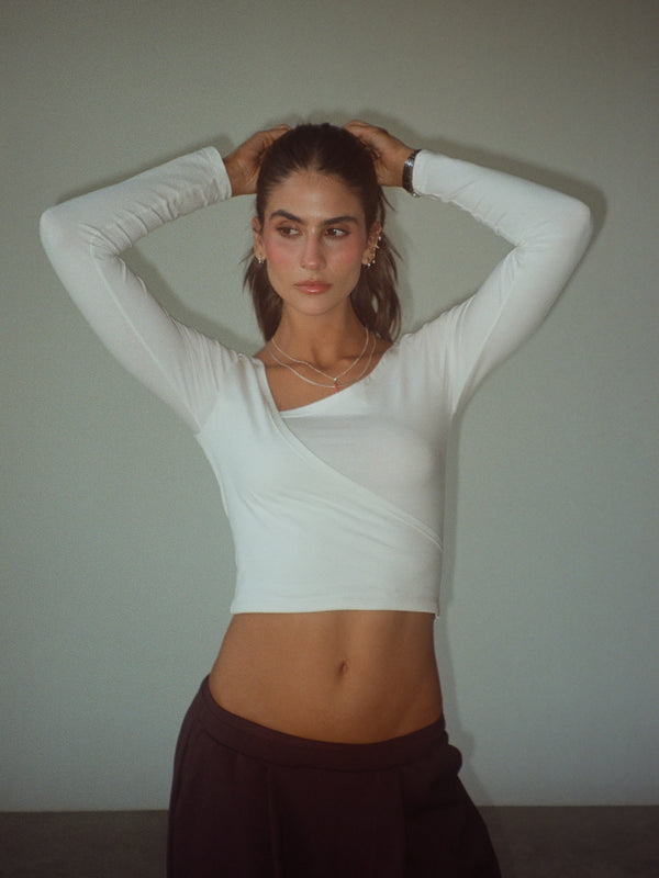 LONG SLEEVE CROSS TOP - CREAMY