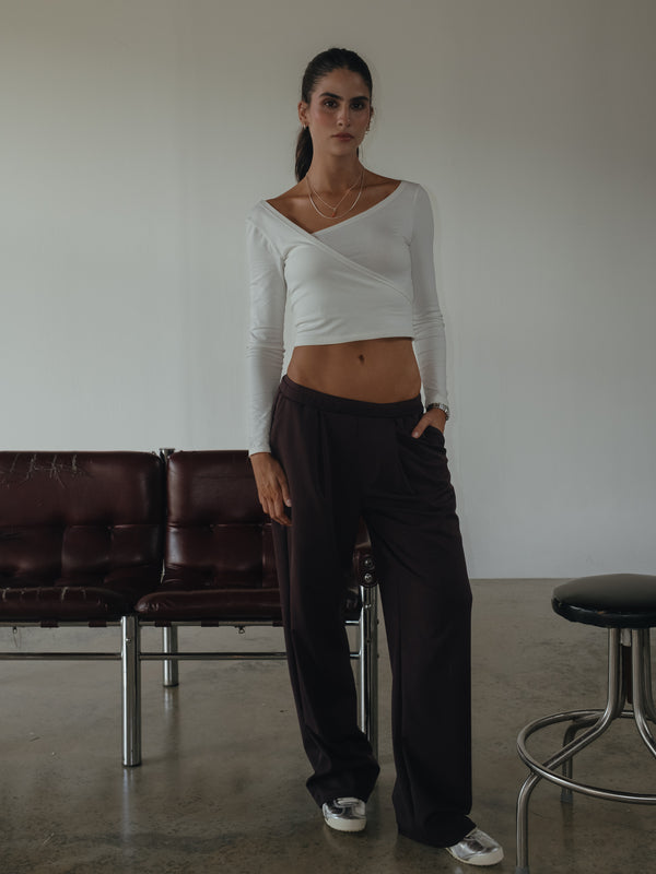 LONG SLEEVE CROSS TOP - CREAMY