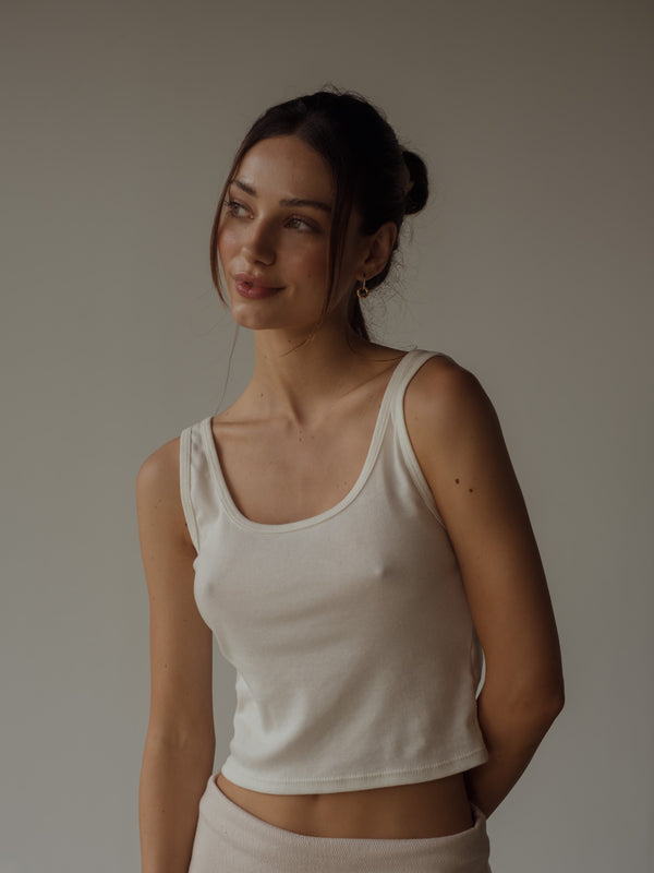 COTTON PIJAMA TANK TOP  - CREAMY