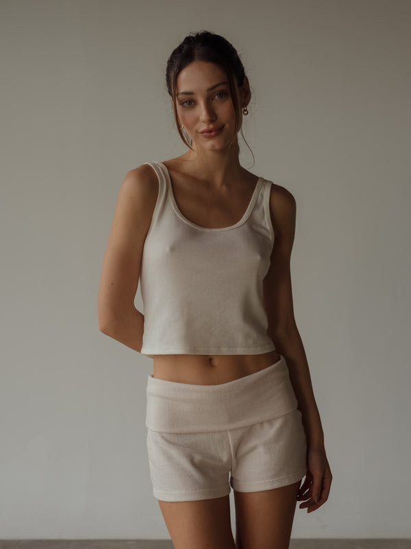 COTTON PIJAMA TANK TOP  - CREAMY