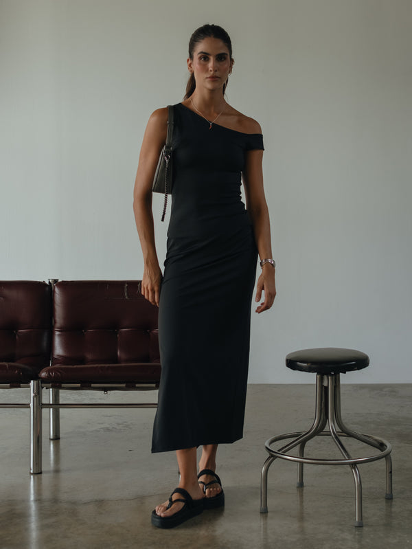 SIDE SHOULDER DRESS - BLACK