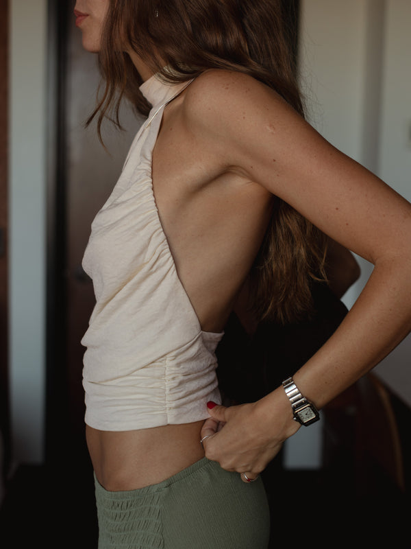 BOHO HALTER BLOUSE - SOFT WHITE