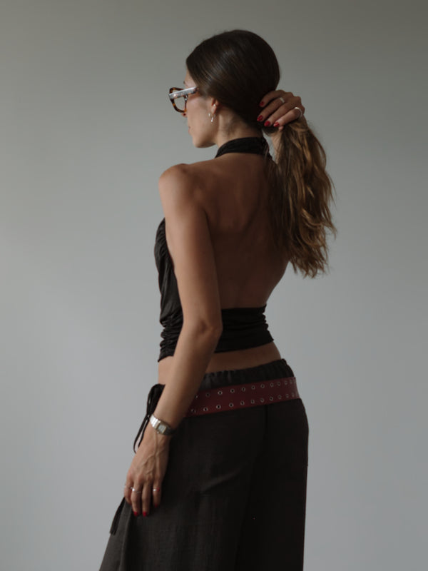 BOHO HALTER BLOUSE - BLACK