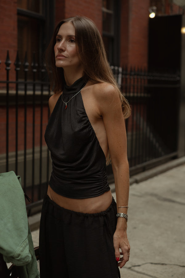 BOHO HALTER BLOUSE - BLACK