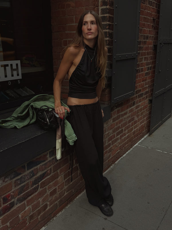 BOHO HALTER BLOUSE - BLACK
