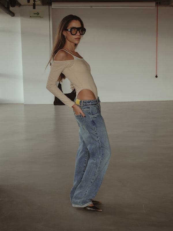 DOUBLE LAYER BODYSUIT - ASH & CREAMY