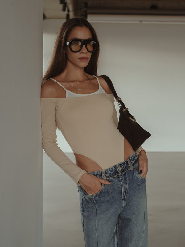 DOUBLE LAYER BODYSUIT - ASH & CREAMY