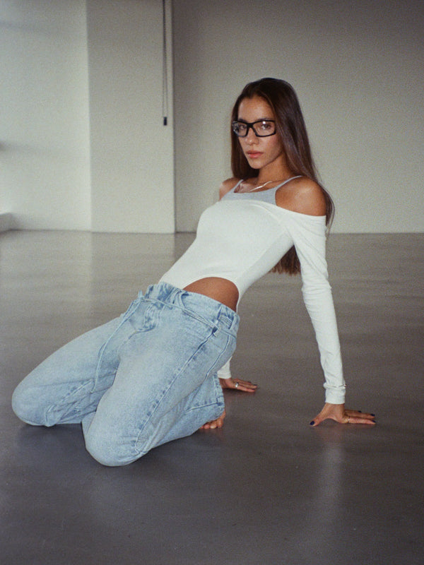 DOUBLE LAYER BODYSUIT - CREAMY & JASPE GRAY