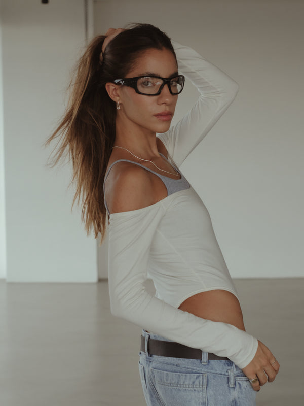 DOUBLE LAYER BODYSUIT - CREAMY & JASPE GRAY