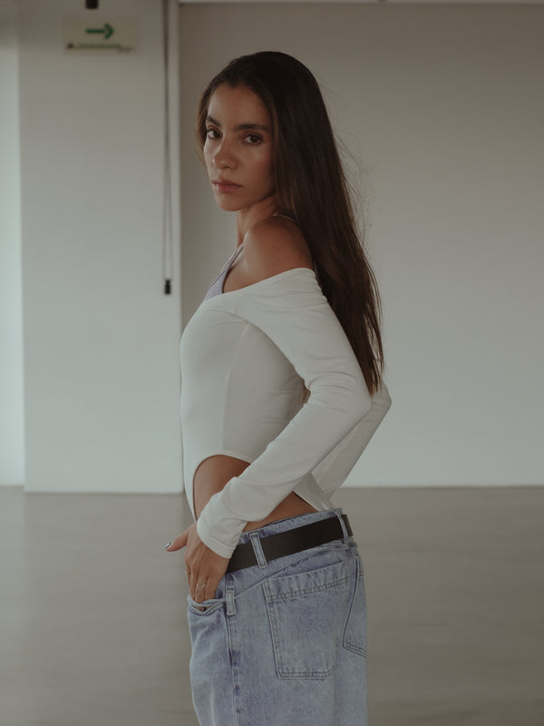 DOUBLE LAYER BODYSUIT - CREAMY & JASPE GRAY