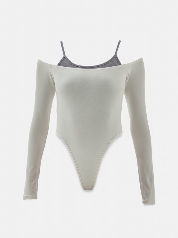 DOUBLE LAYER BODYSUIT - CREAMY & JASPE GRAY