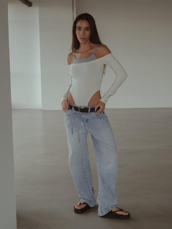 DOUBLE LAYER BODYSUIT - CREAMY & JASPE GRAY