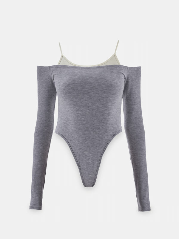 DOUBLE LAYER BODYSUIT - JASPE GRAY & CREAMY