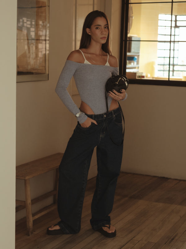 DOUBLE LAYER BODYSUIT - JASPE GRAY & CREAMY