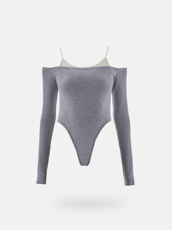 DOUBLE LAYER BODYSUIT - JASPE GRAY & CREAMY