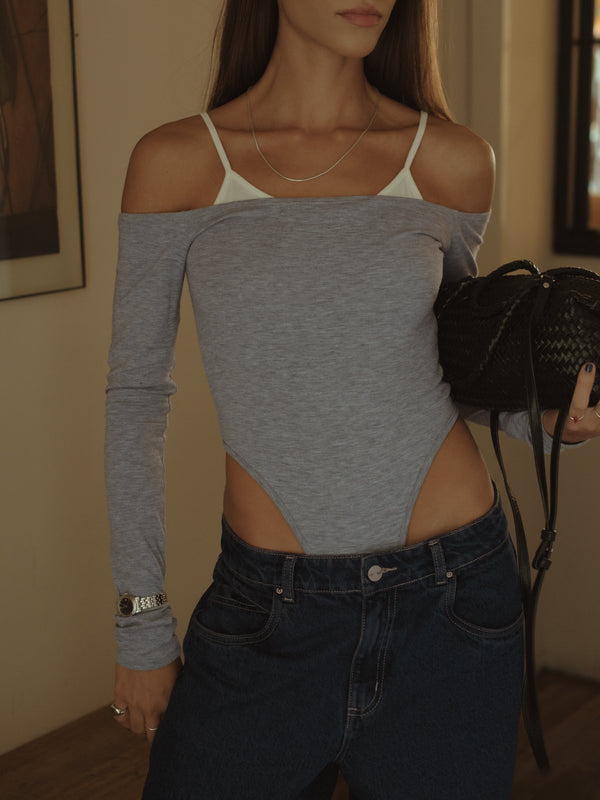 DOUBLE LAYER BODYSUIT - JASPE GRAY & CREAMY