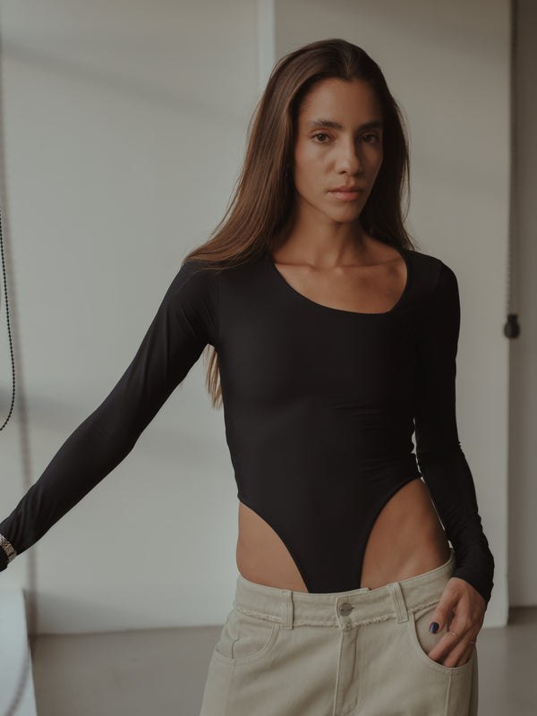 OPEN CURVE BODYSUIT - BLACK