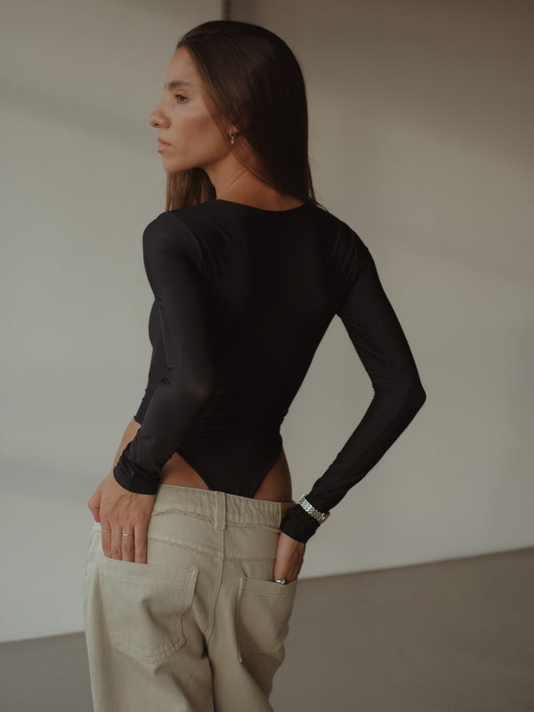OPEN CURVE BODYSUIT - BLACK