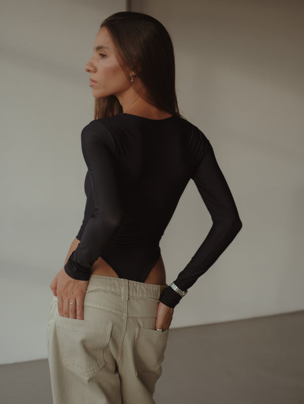 OPEN CURVE BODYSUIT - BLACK