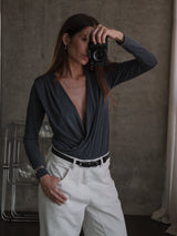 LONG SLEEVE FLOWY BODY - DARK GRAY