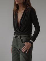 LONG SLEEVE FLOWY BODY - BLACK