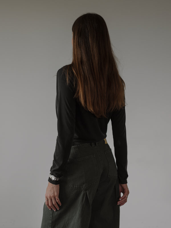 LONG SLEEVE FLOWY BODY - BLACK