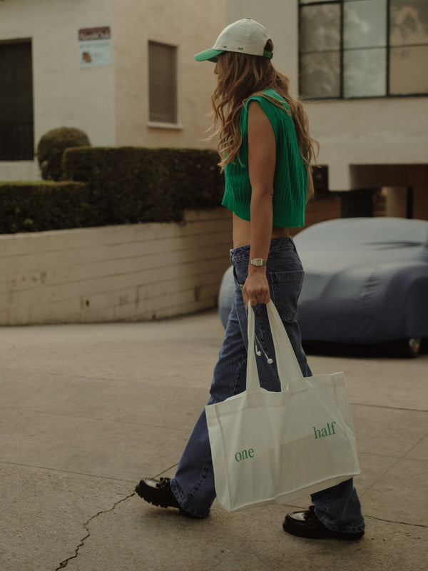 TOTE BAG - SOFT WHITE & BRIGHT GREEN