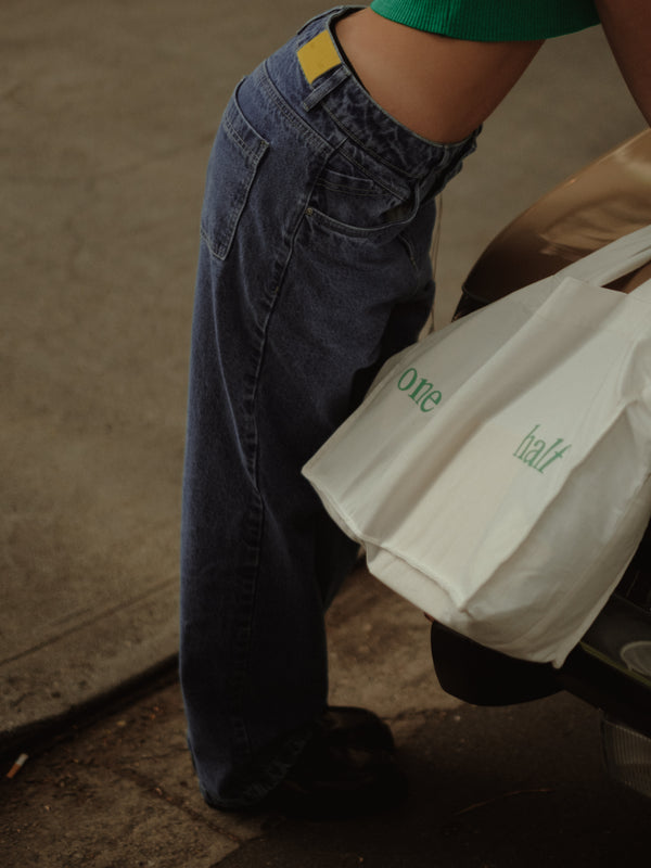 TOTE BAG - SOFT WHITE & BRIGHT GREEN