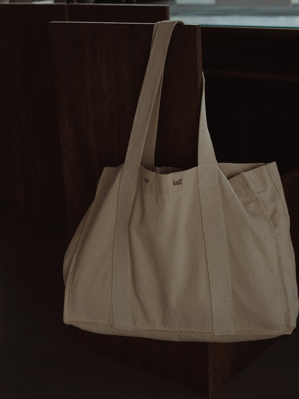 CONTRAST DENIM TOTE BAG - NATURAL